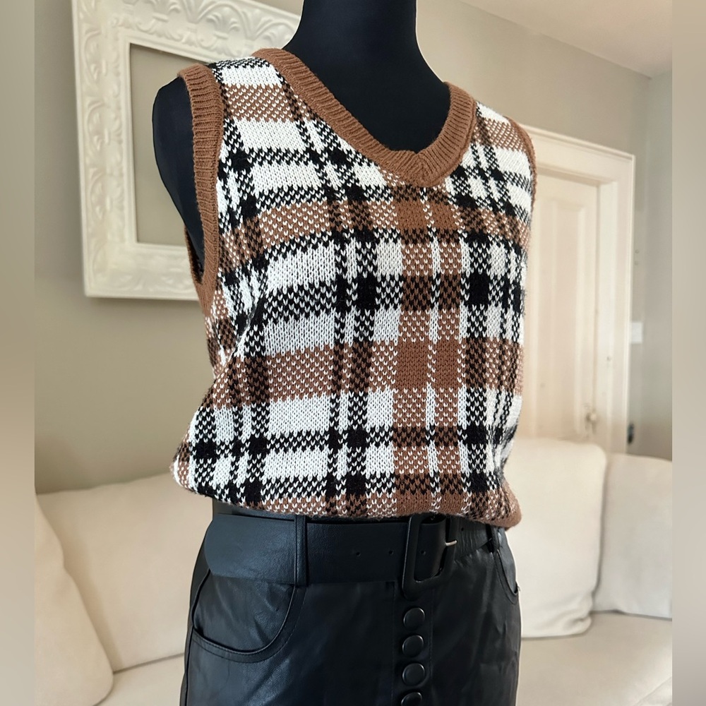 NO BOUNDARIES Womens Y2K Preppy Campus-core Plaid Knit Sweater Vest Size M